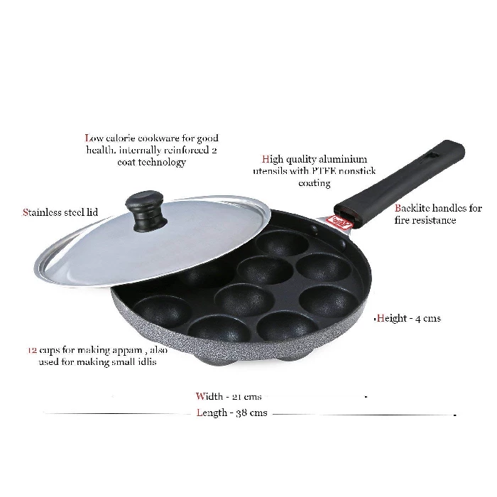 Anjali - DAL12 Diamond Series Aluminium Appa Patra (Black), 700 g-5.webp